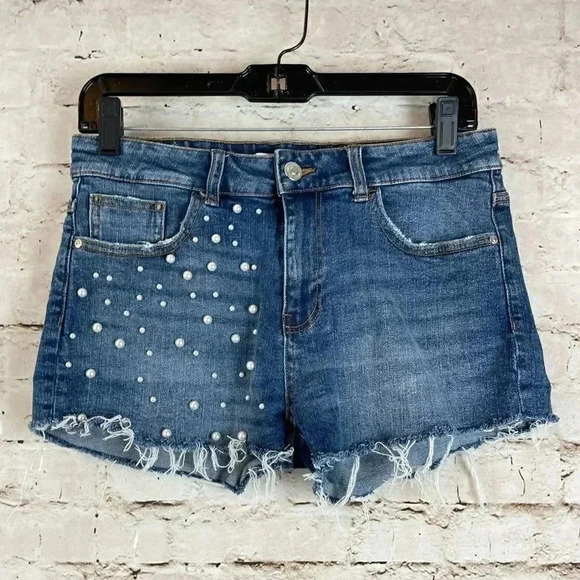 ZARA Basic Z1975 Women's DENIM Pearl Cut Off Jean Shorts Size 4 Mid Rise Frayed - Picture 2 of 10